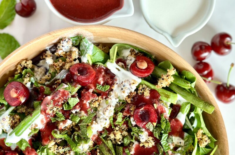 Summer Harvest Salad with a Cherry Balsamic Dressing and Chopped Mint